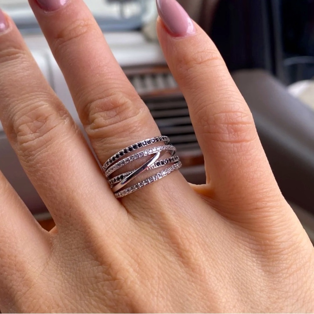 New 925 Sterling Silver White Black CZ Ring - Picture 7 of 10